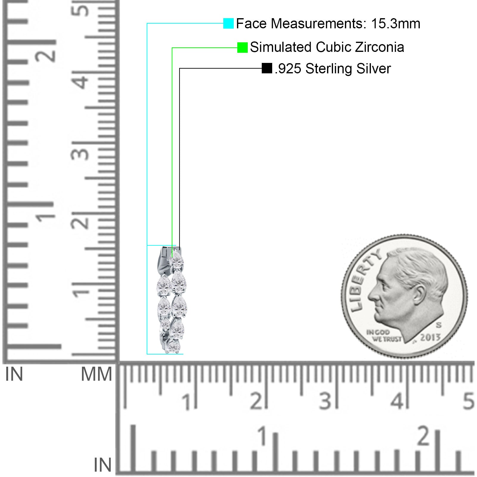 Pear Teardrop Cubic Zirconia Huggie Hoop Earring 925 Sterling Silver Wholesale