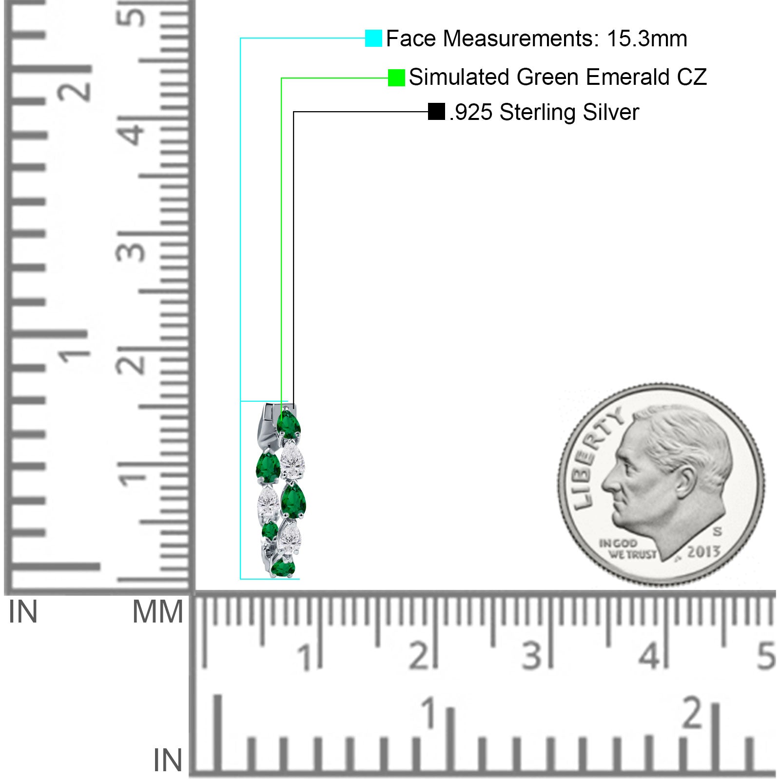 Pear Teardrop Green Emerald CZ Huggie Hoop Earring 925 Sterling Silver Wholesale