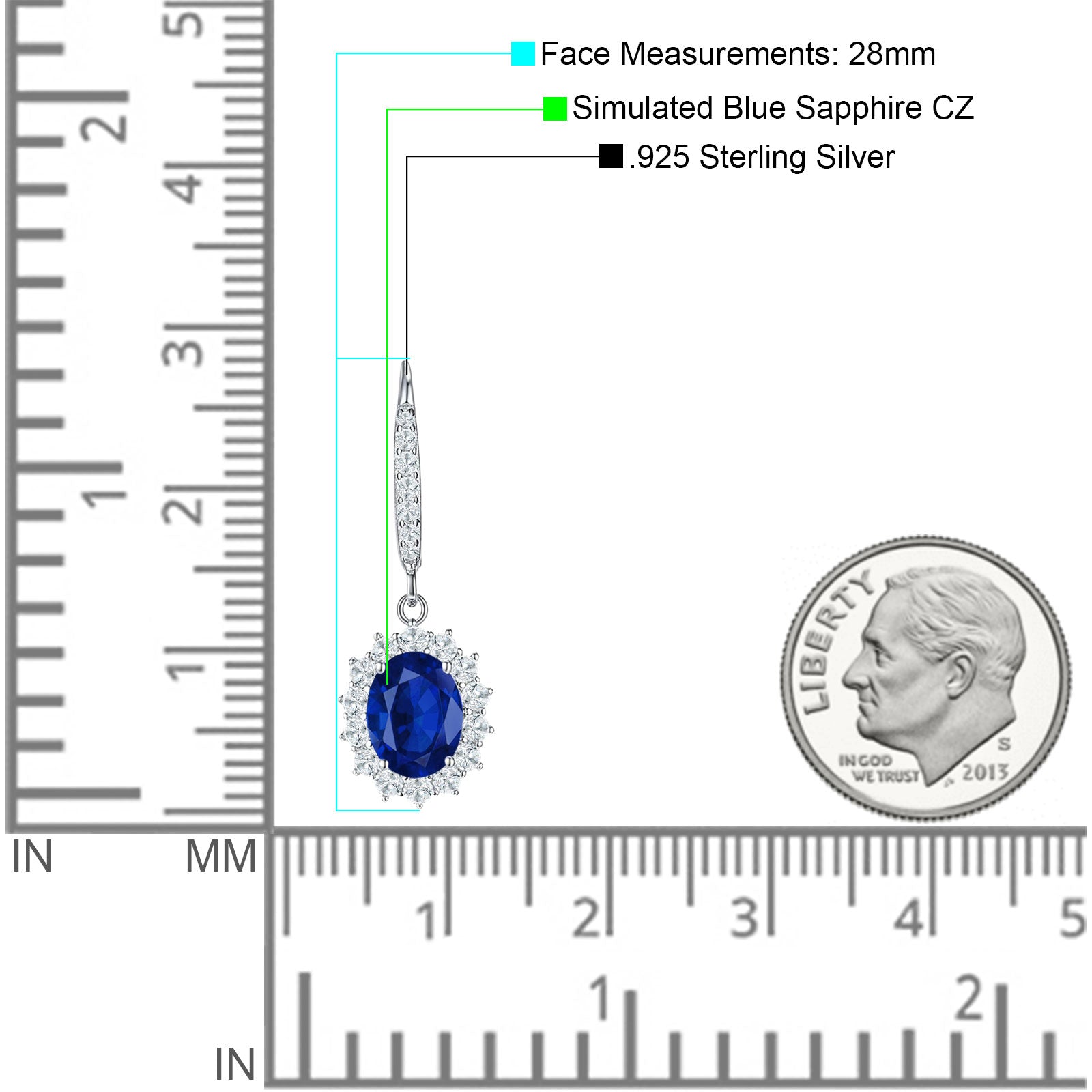 Oval Halo Flower Drop Dangle Leverback Earring Blue Sapphire CZ 925 Sterling Silver