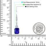 Emerald Cut Oblong Drop Dangle Leverback Earring Blue Sapphire CZ 925 Sterling Silver