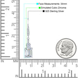 Emerald Cut Oblong Drop Dangle Leverback Earring Cubic Zirconia 925 Sterling Silver