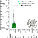 Emerald Cut Oblong Drop Dangle Leverback Earring Green Emerald CZ 925 Sterling Silver