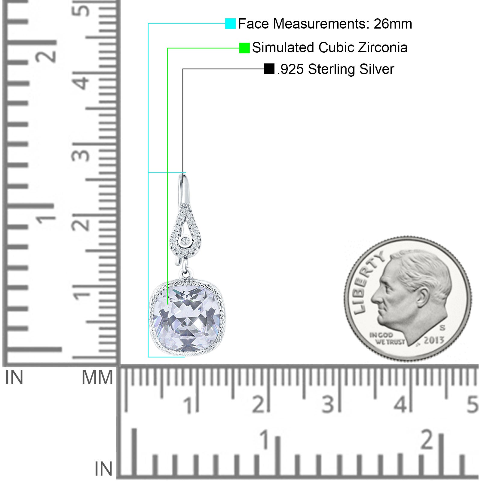 Cushion Drop Dangle Pear Fishhook Earring Cubic Zirconia 925 Sterling Silver Wholesale