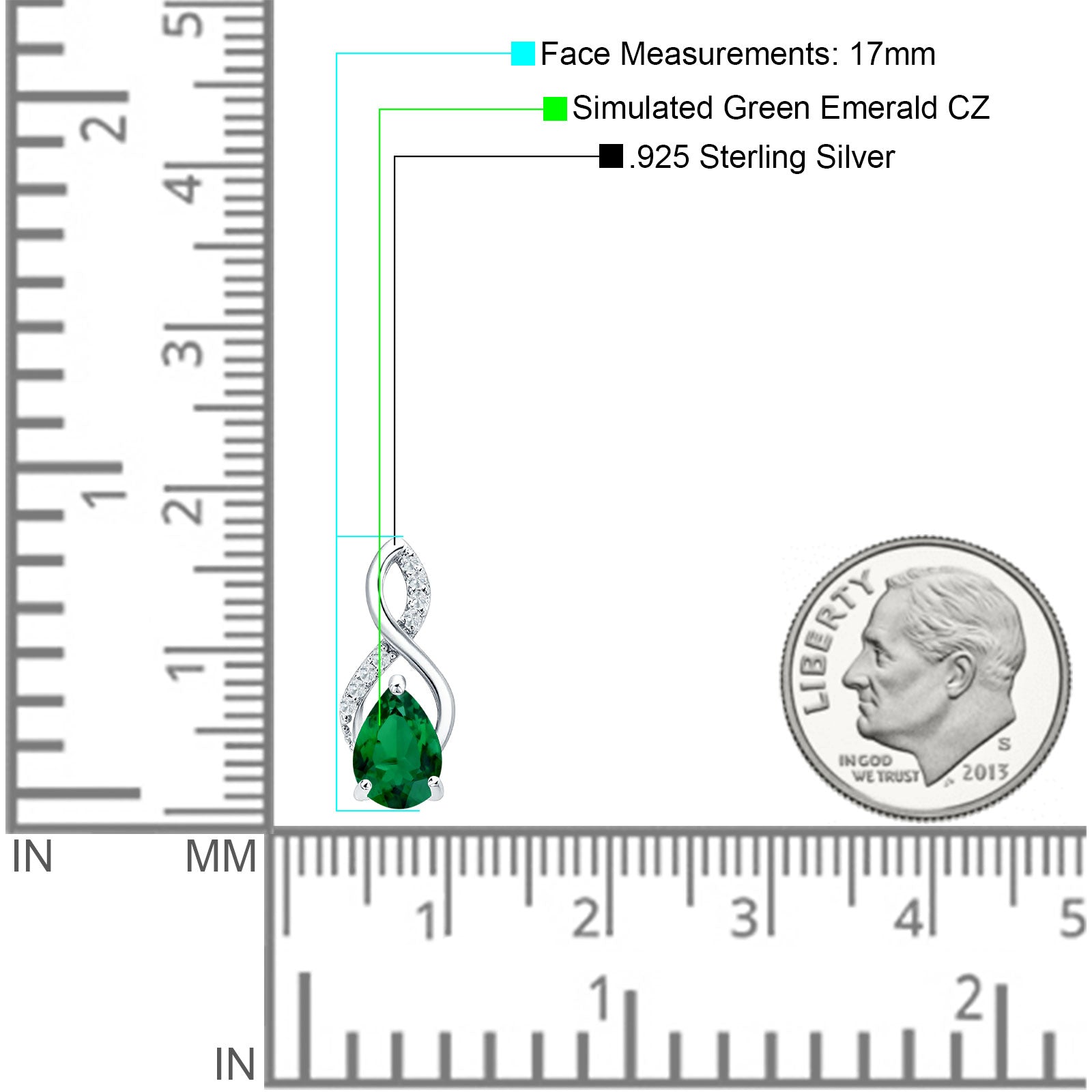 Pear Teardrop Infinity Stud Earring Green Emerald CZ 925 Sterling Silver Wholesale