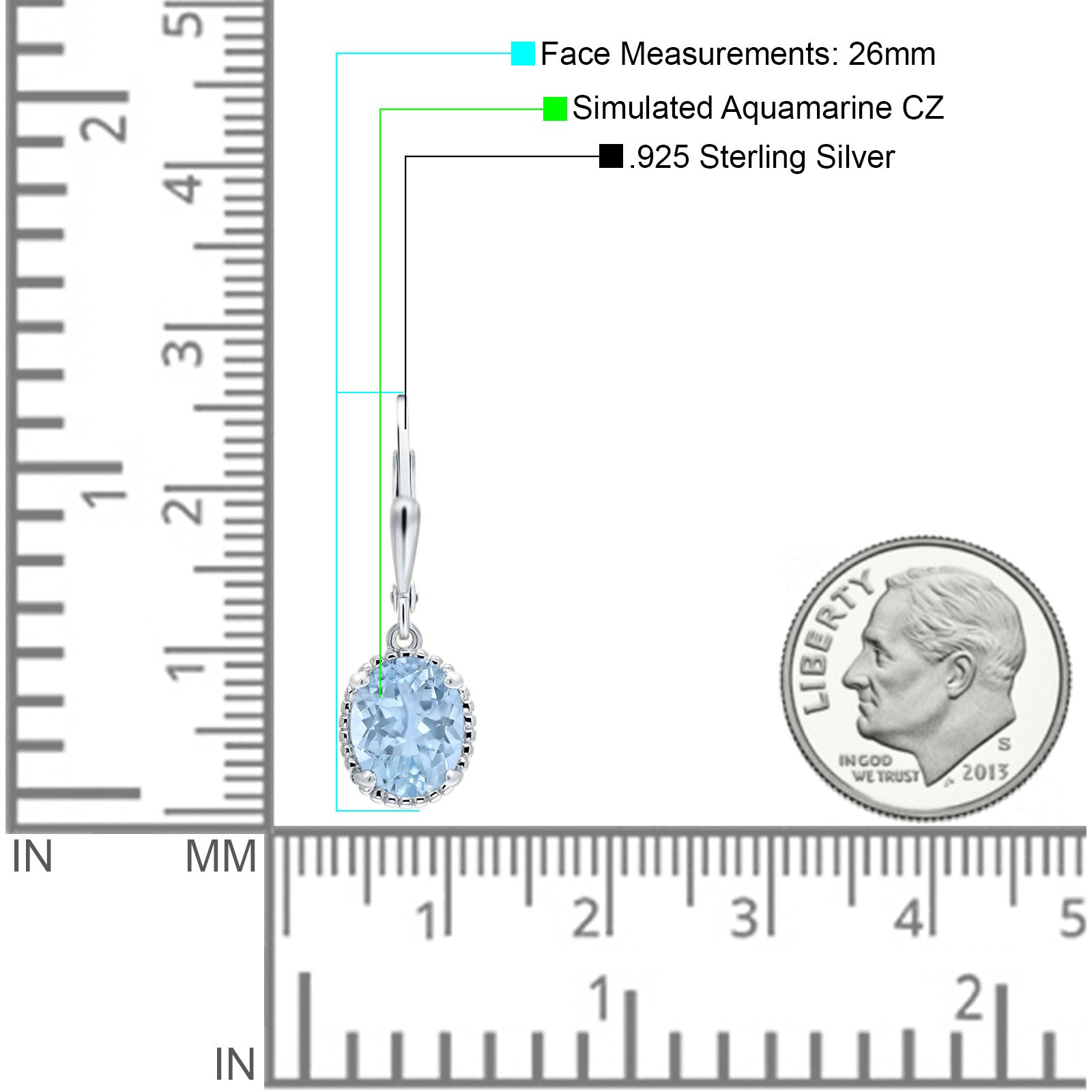 Oval Drop Dangle Leverback Earring Aquamarine CZ Solid 925 Sterling Silver Wholesale