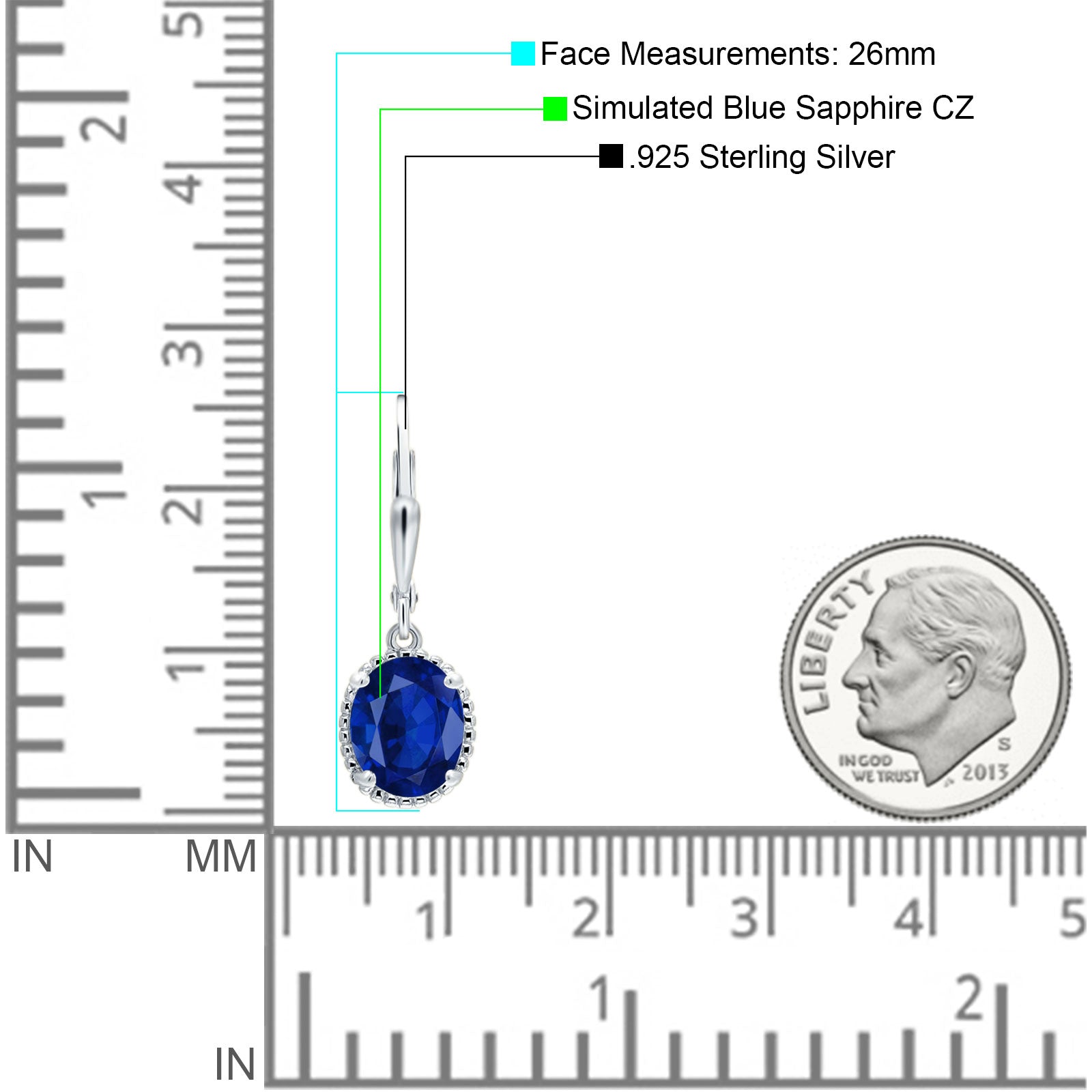 Oval Drop Dangle Leverback Earring Blue Sapphire CZ Solid 925 Sterling Silver Wholesale