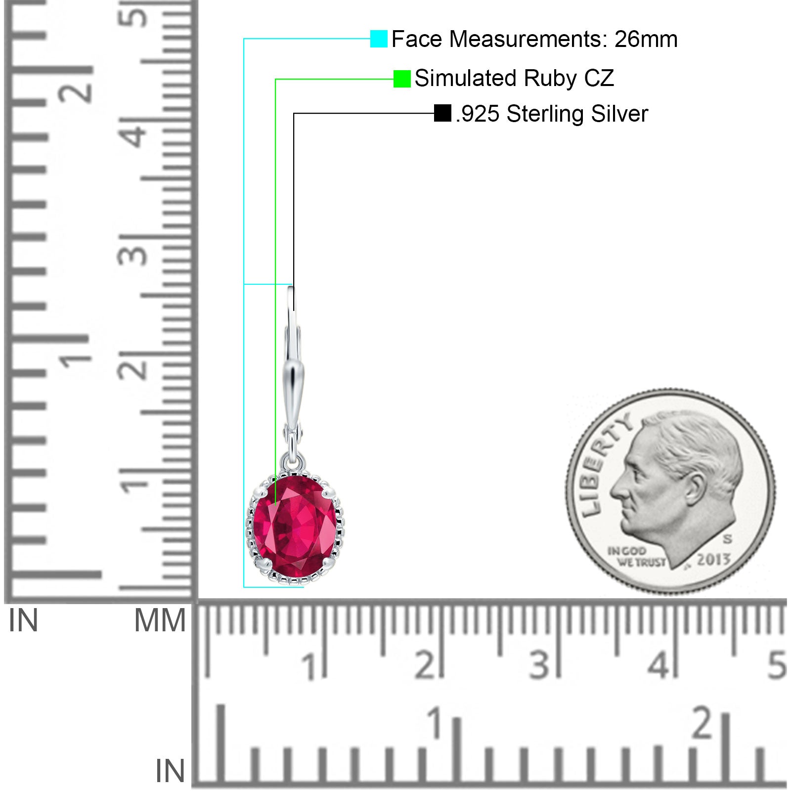 Oval Drop Dangle Leverback Earring Ruby CZ Solid 925 Sterling Silver Wholesale