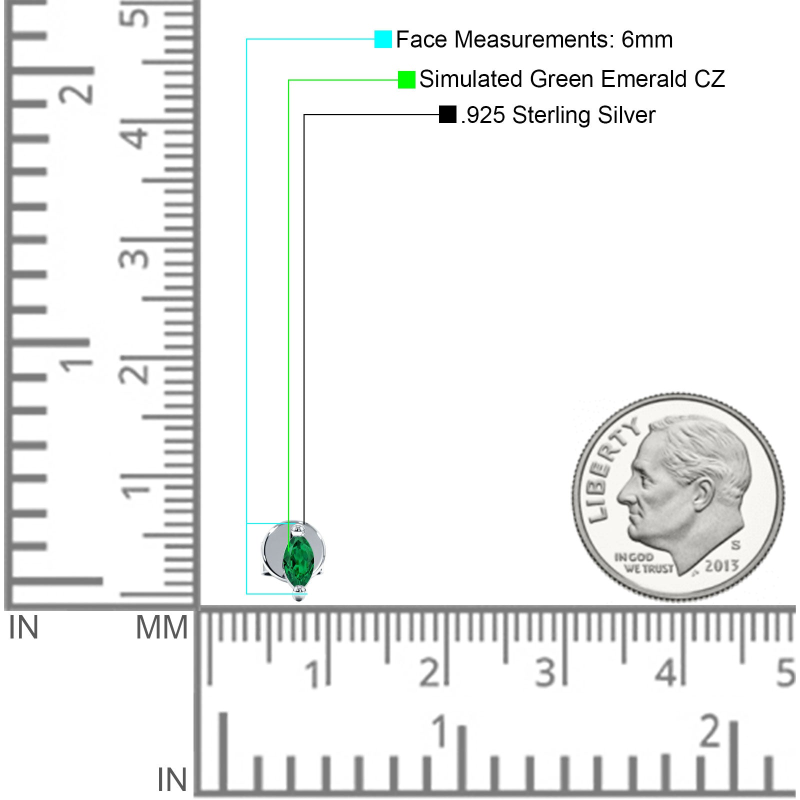 Marquise Solitaire Stud Earring Green Emerald CZ 925 Sterling Silver Wholesale