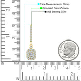 Emerald Cut Cluster CZ Dangle Hoop Leverback Earrings Yellow Tone 925 Sterling Silver