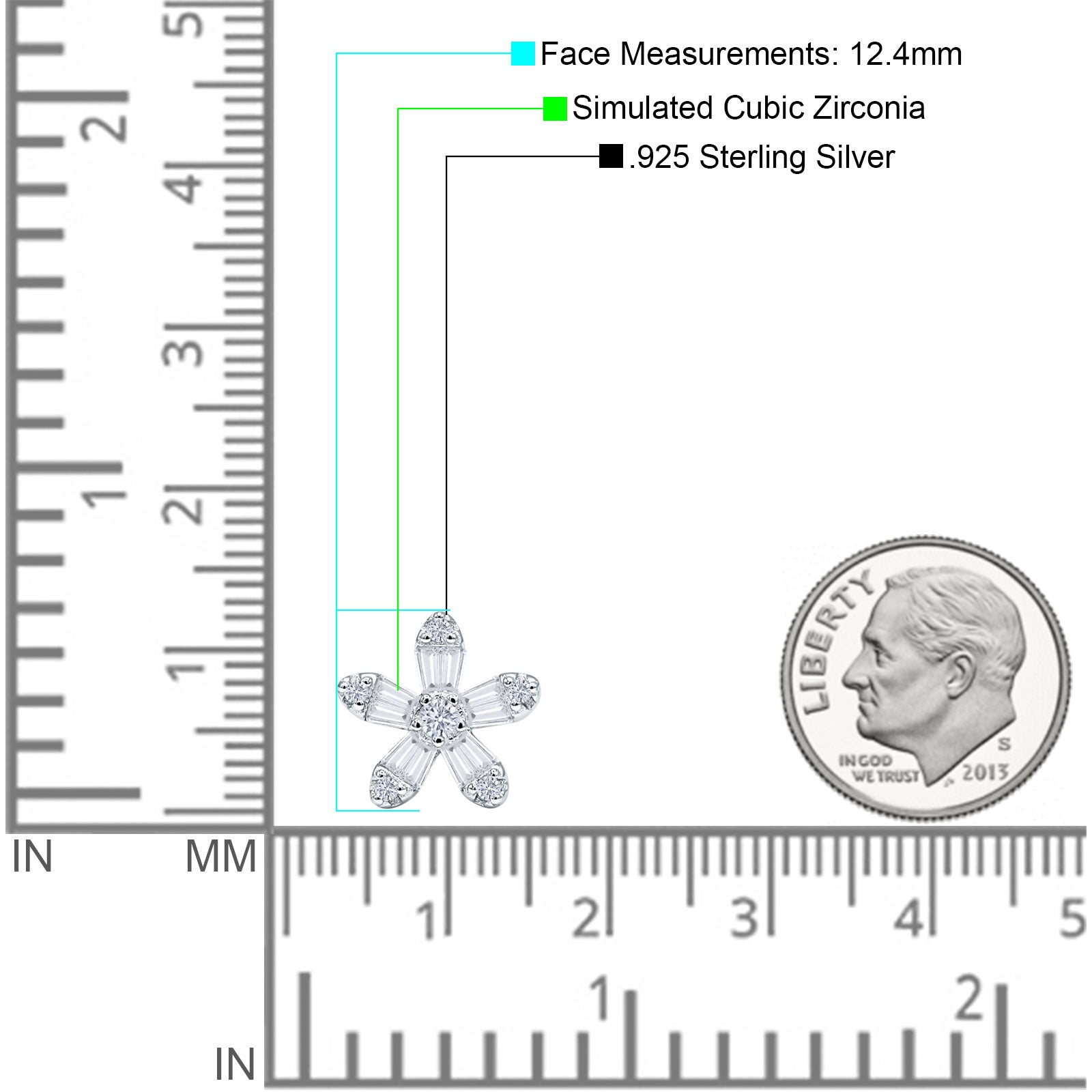 Floral Stud Earrings Cubic Zirconia 925 Sterling Silver Wholesale