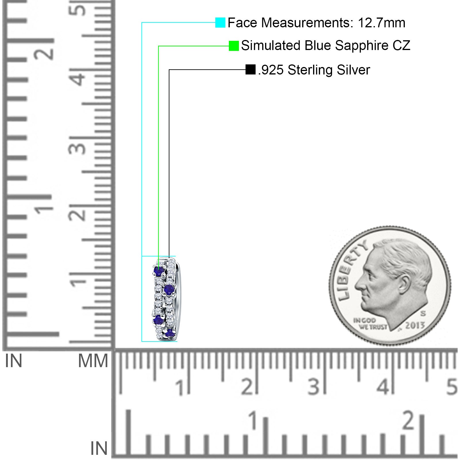 Round CZ & Blue Sapphire CZ Huggie Hoop Earrings 925 Sterling Silver Wholesale