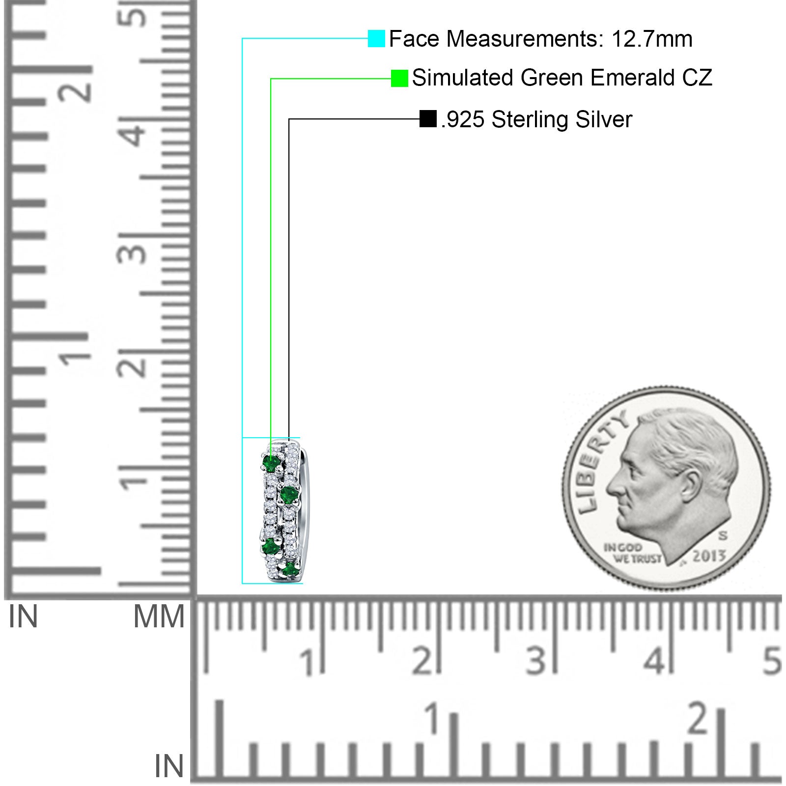 Round CZ & Green Emerald CZ Huggie Hoop Earrings 925 Sterling Silver Wholesale