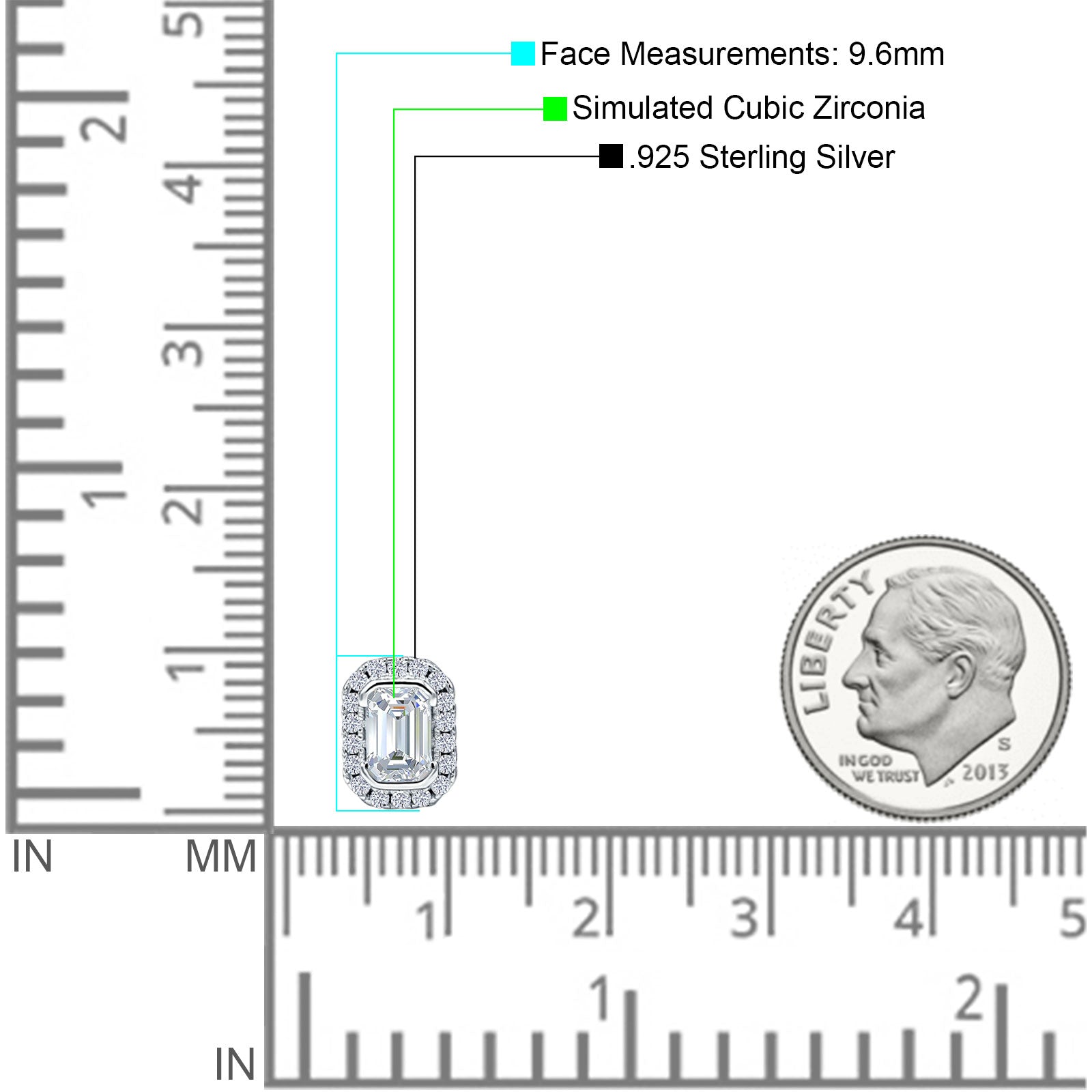 Emerald Cut CZ Halo Stud Earrings 925 Sterling Silver Wholesale