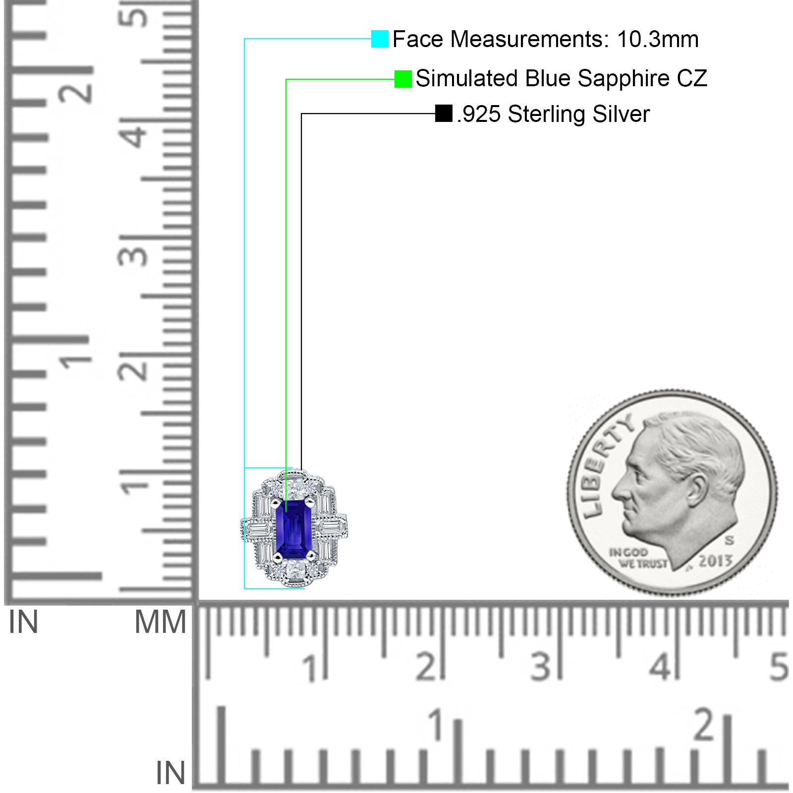 Multistone Stud Earrings Blue Sapphire CZ 925 Sterling Silver Wholesale