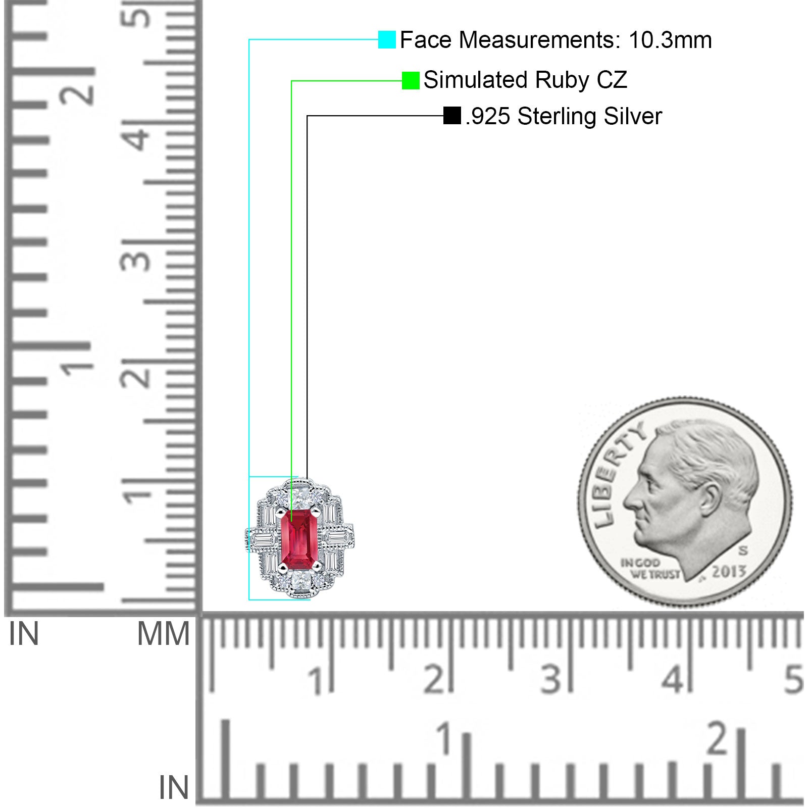 Multistone Stud Earrings Ruby CZ 925 Sterling Silver Wholesale