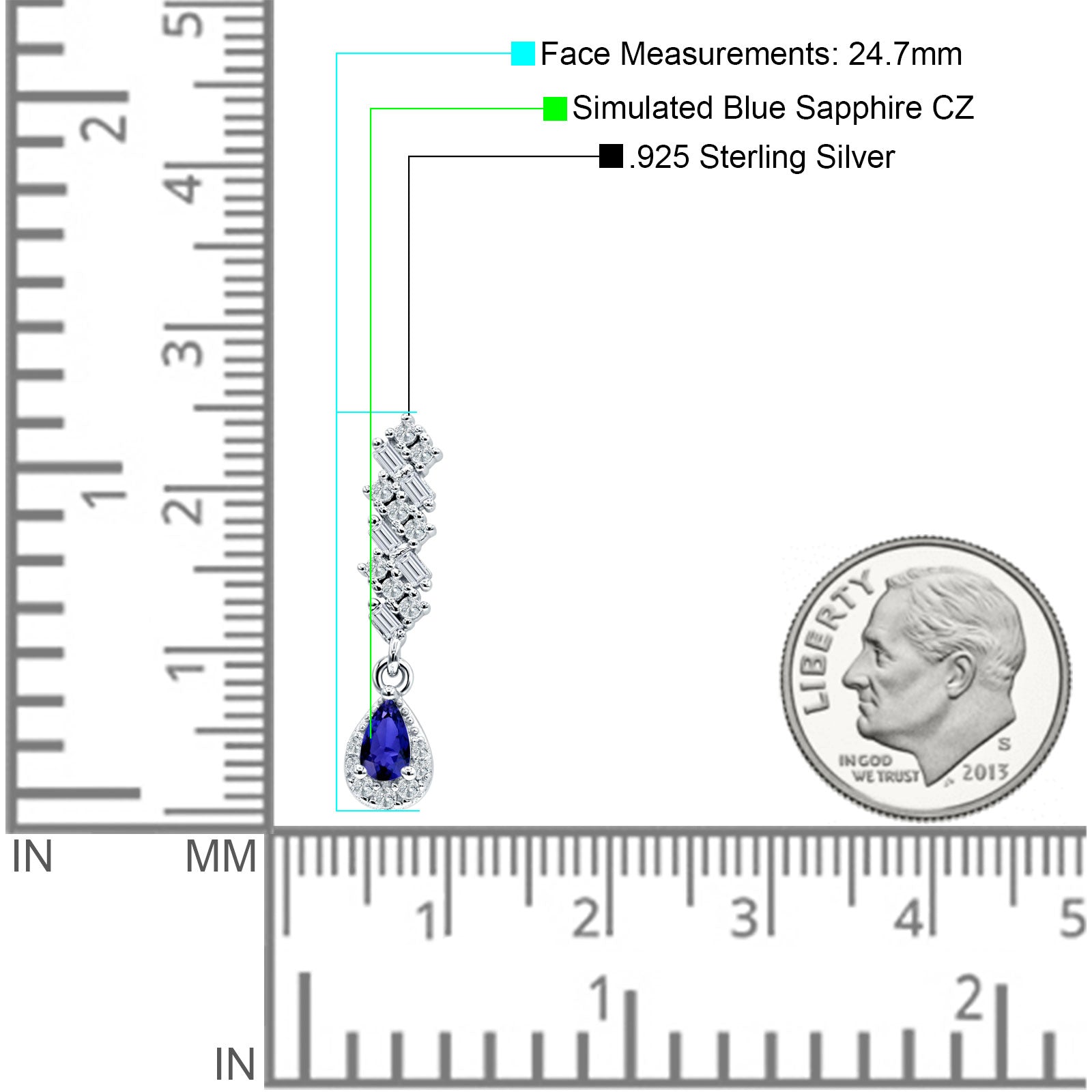 Dangle Pear Stud Earrings Blue Sapphire CZ 925 Sterling Silver Wholesale