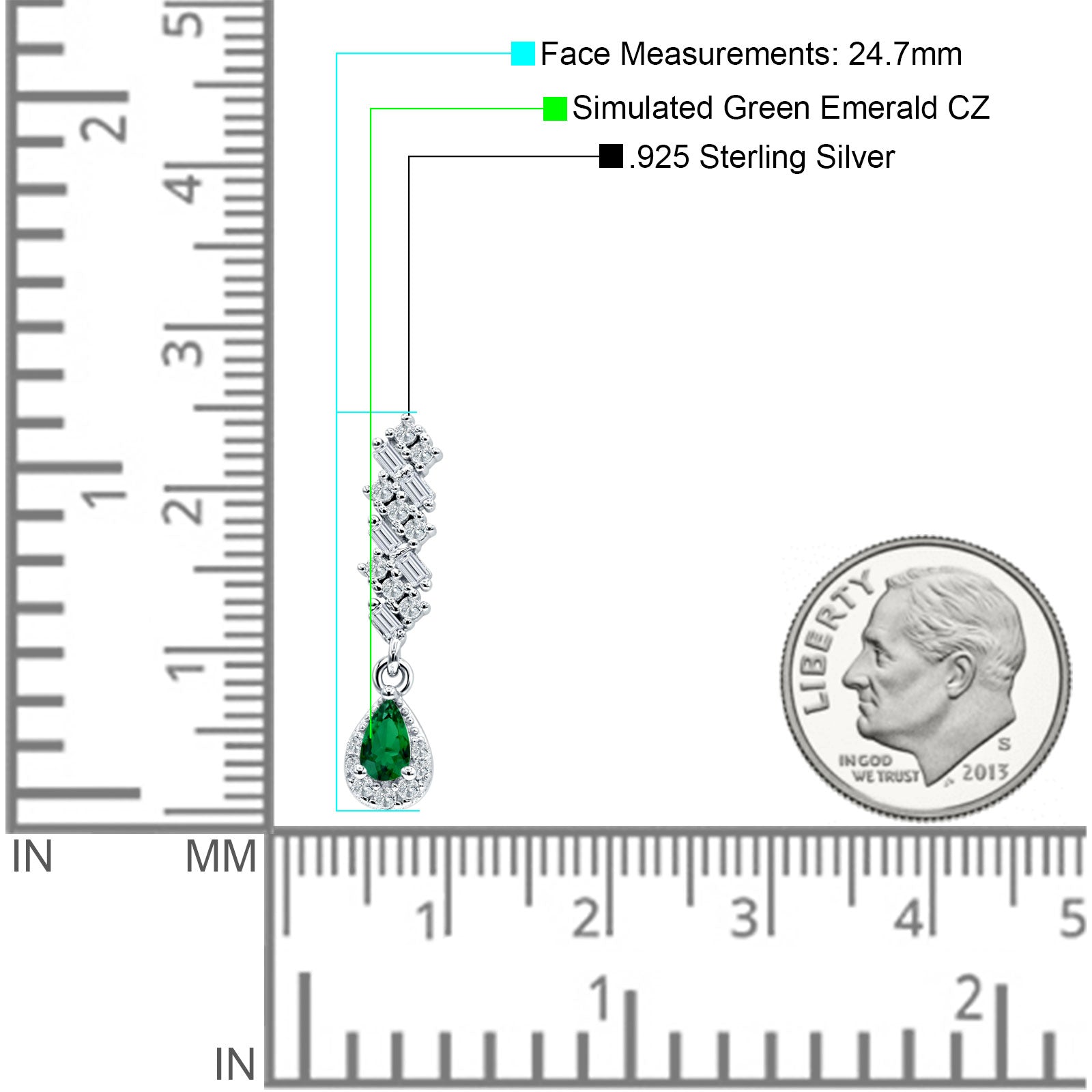 Dangle Pear Stud Earrings Green Emerald CZ 925 Sterling Silver Wholesale
