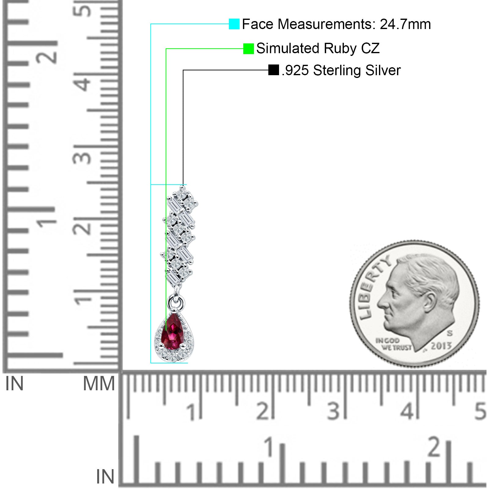 Dangle Pear Stud Earrings Ruby CZ 925 Sterling Silver Wholesale