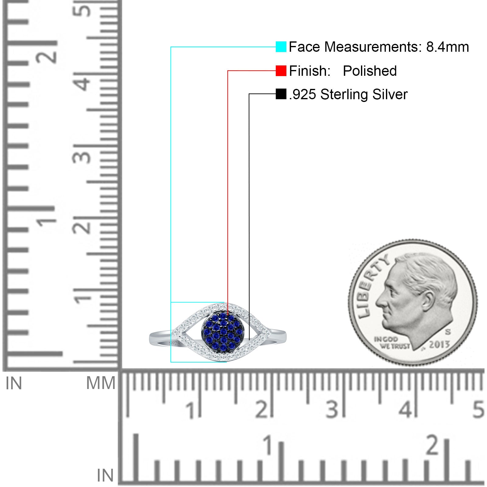 Evil Eye Blue Sapphire CZ Ring
