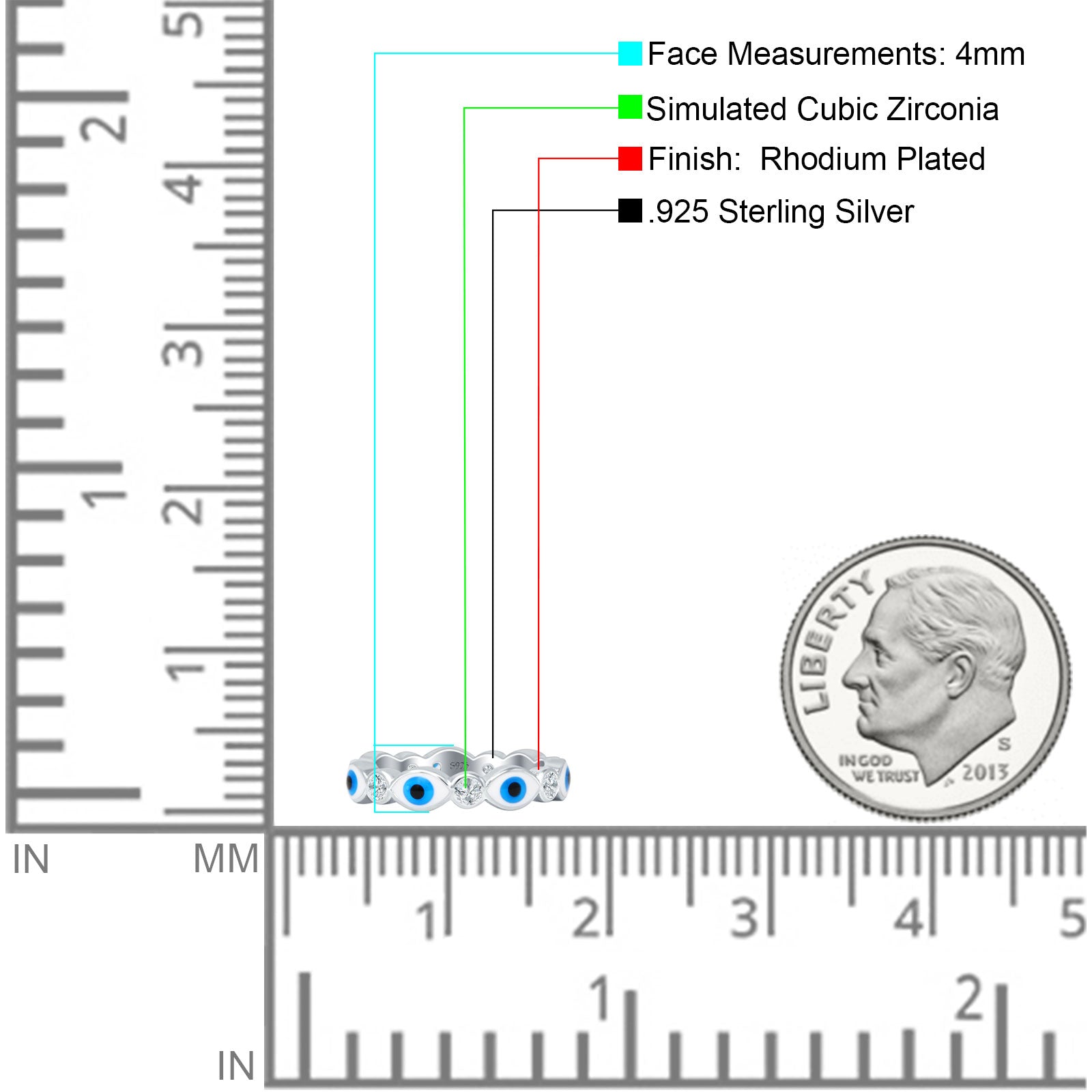 Evil Eye 4mm Round Cubic Zirconia Stackable Band 925 Sterling Silver Wholesale