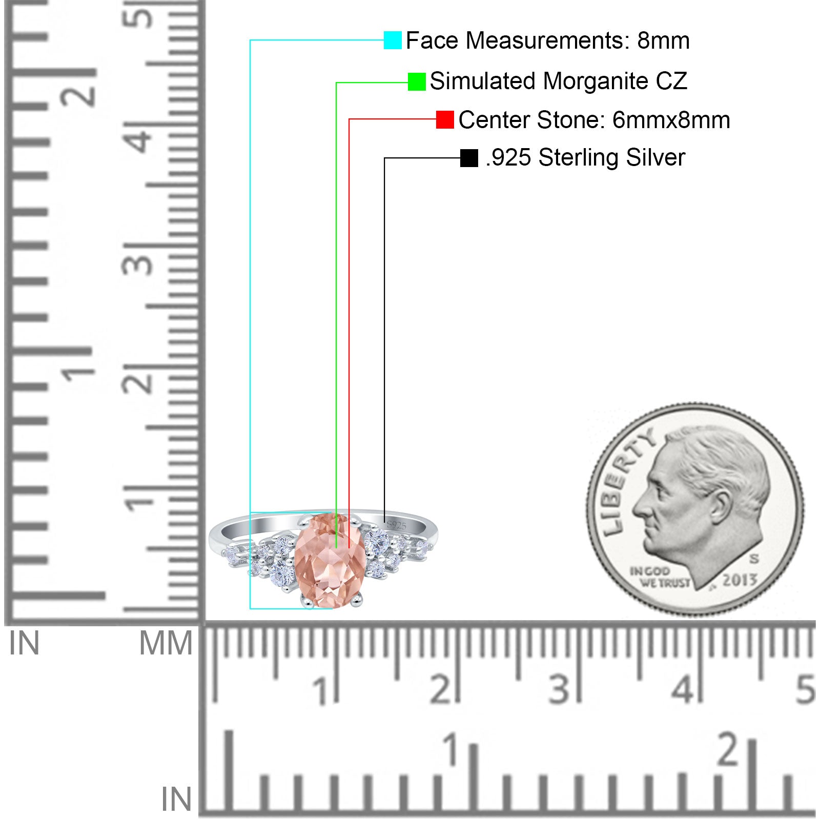 Oval Art Deco Engagement Ring Morganite CZ 925 Sterling Silver