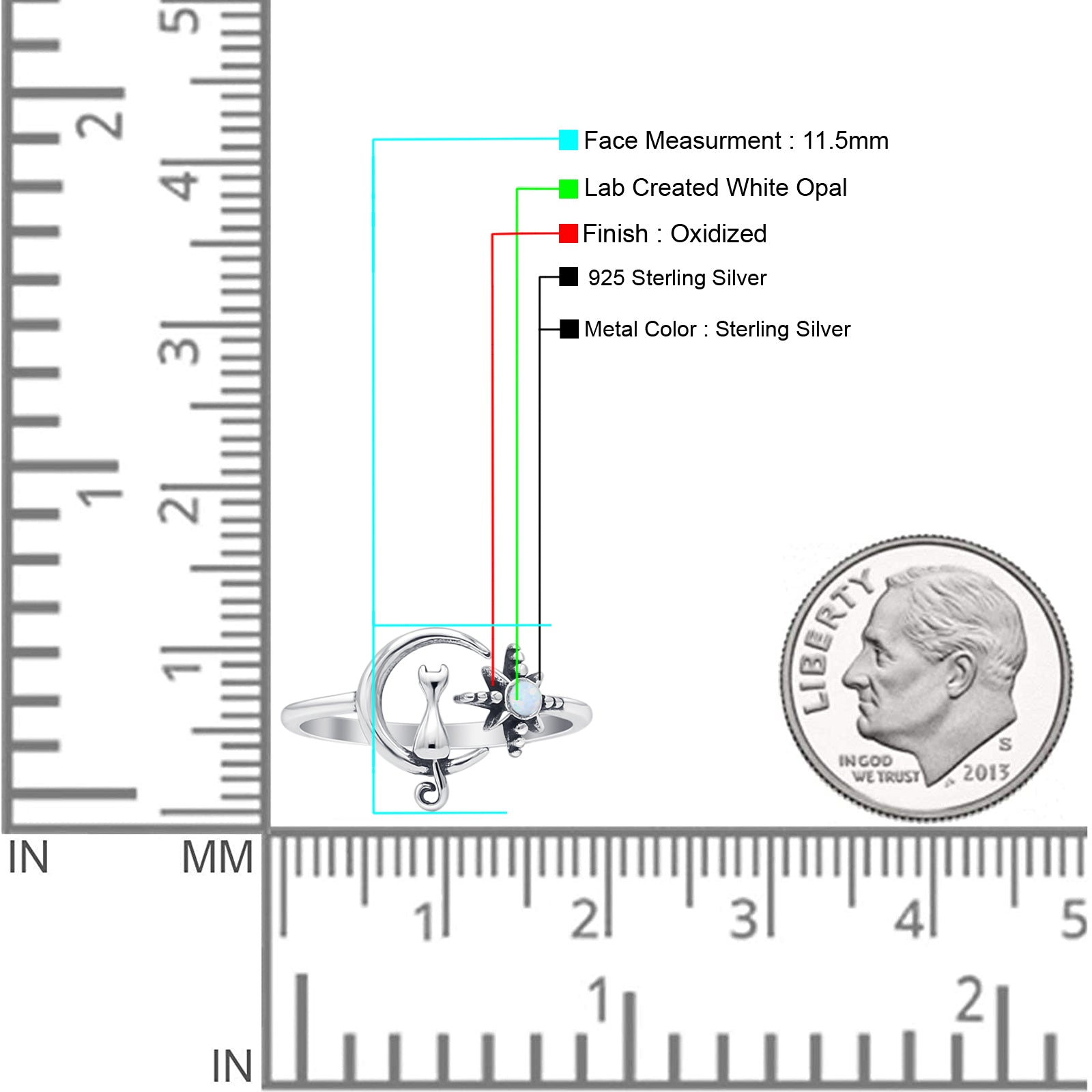 Cat On Moon & Star Ring