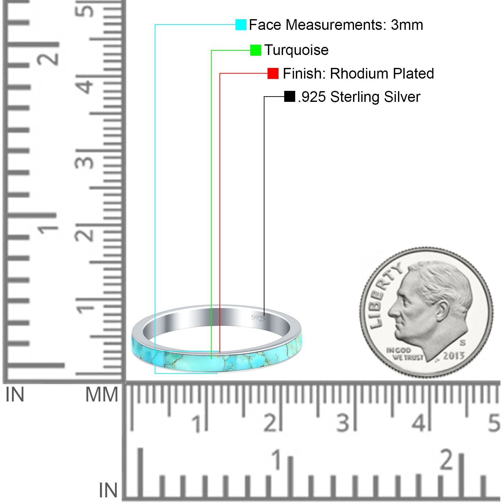 Full Eternity Stackable Band Turquoise 925 Sterling Silver