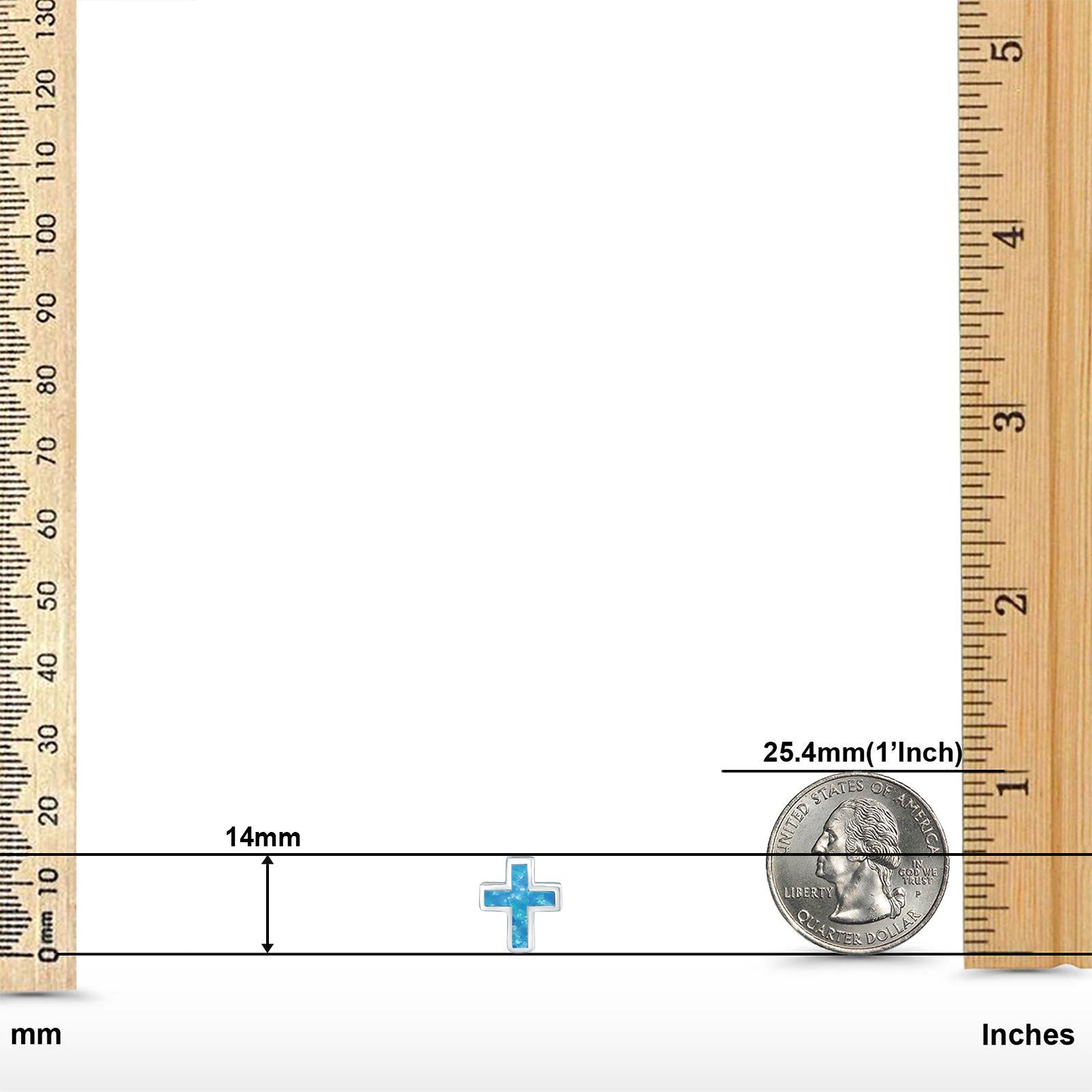 Cross Stud Earrings Lab Created Blue Opal 925 Sterling Silver (14mm)