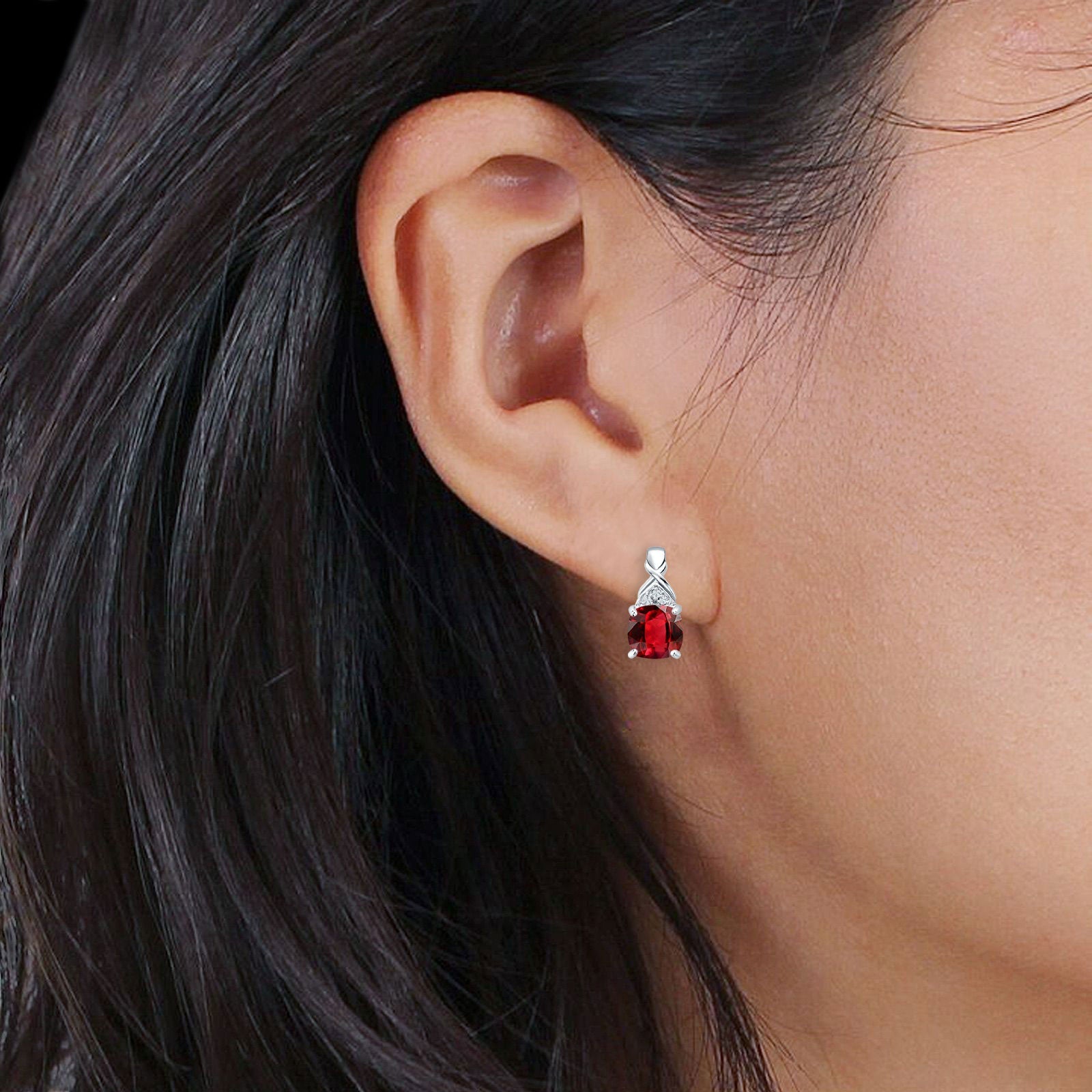 Cushion Ruby CZ Twisted Stud Earring 925 Sterling Silver Wholesale