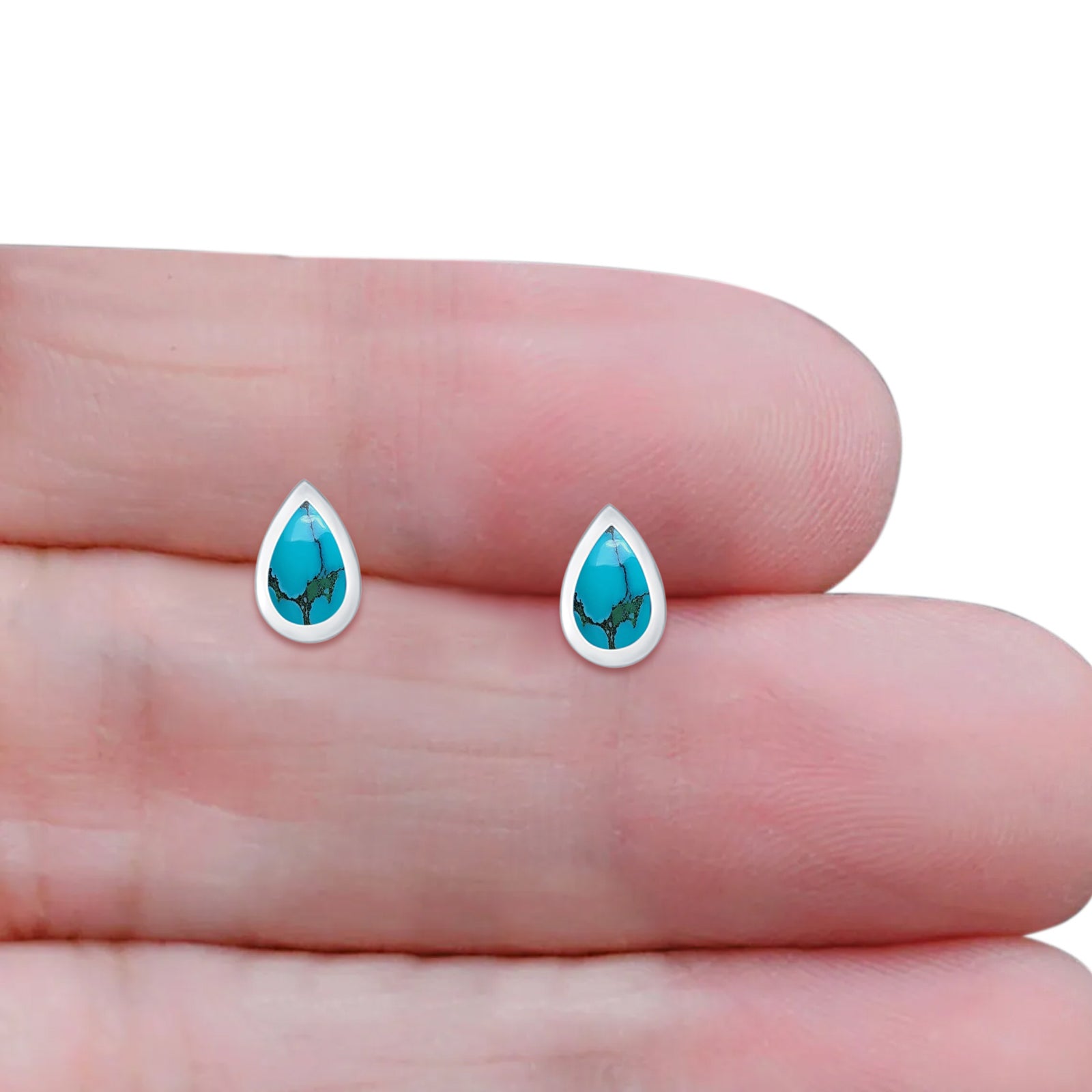 Pear Teardrop 9.3mm Solitaire Turquoise Stud Earring 925 Sterling Silver Wholesale