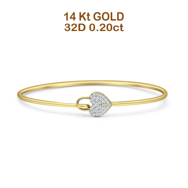 14K Yellow Gold 2.09mm Heart Lock Bangle Bracelet Round