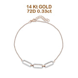 14K Rose Gold 7-9 Inch Paperclip Link Chain Bracelet Round Natural Diamond Wholesale