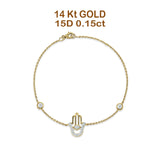 14K Yellow Gold 7" Hand Of Hamsa Bracelet Round Natural Diamond Wholesale
