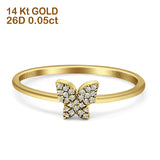 Butterfly Cluster 5mm Round Natural Diamond Ring 14K Yellow Gold Wholesale