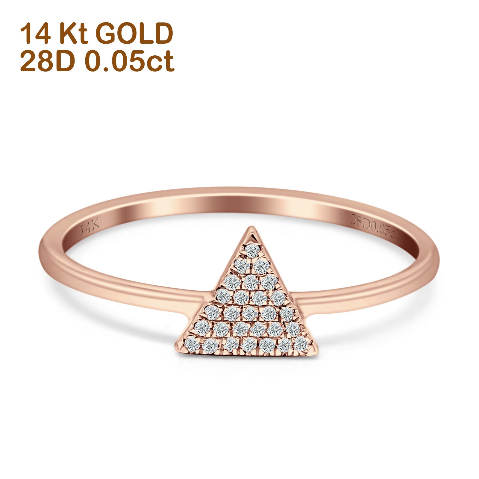 Triangular Band 6mm Cluster Natural Diamond Ring 14K Rose Gold Wholesale