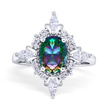 Vintage Style Oval Rainbow CZ Halo Engagement Ring 925 Sterling Silver Wholesale