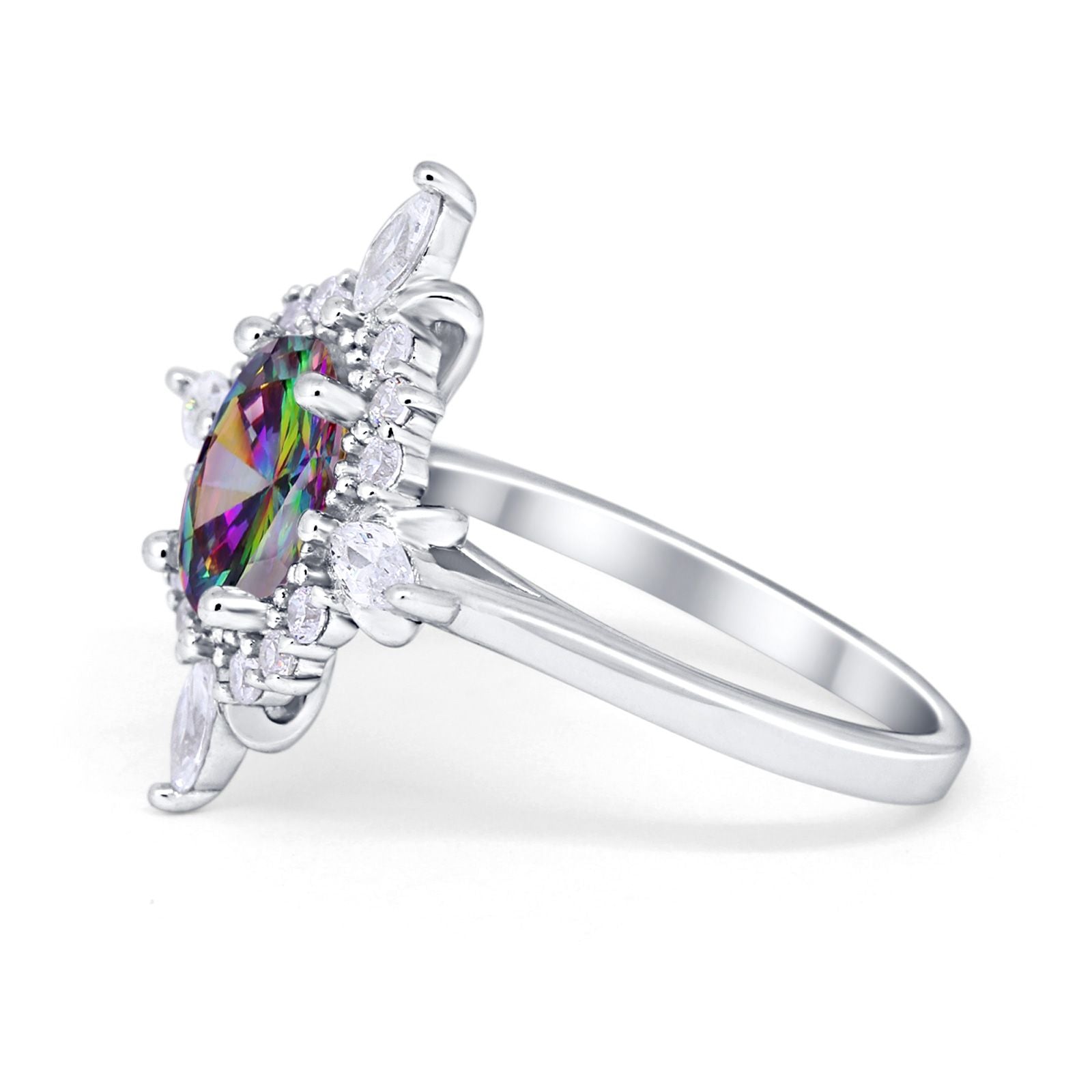 Vintage Style Oval Rainbow CZ Halo Engagement Ring 925 Sterling Silver Wholesale