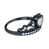 Heart Crown Ring Eternity Black Tone, Simulated Cubic Zirconia 925 Sterling Silver