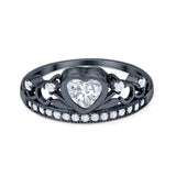 Heart Crown Ring Eternity Black Tone, Simulated Cubic Zirconia 925 Sterling Silver