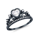 Heart Crown Ring Eternity Black Tone, Simulated Cubic Zirconia 925 Sterling Silver