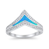 Chevron Midi V Ring Band Created Blue Opal Round CZ 925 Sterling Silver