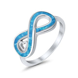 Infinity Heart Promise Ring Lab Created Blue Opal 925 Sterling Silver