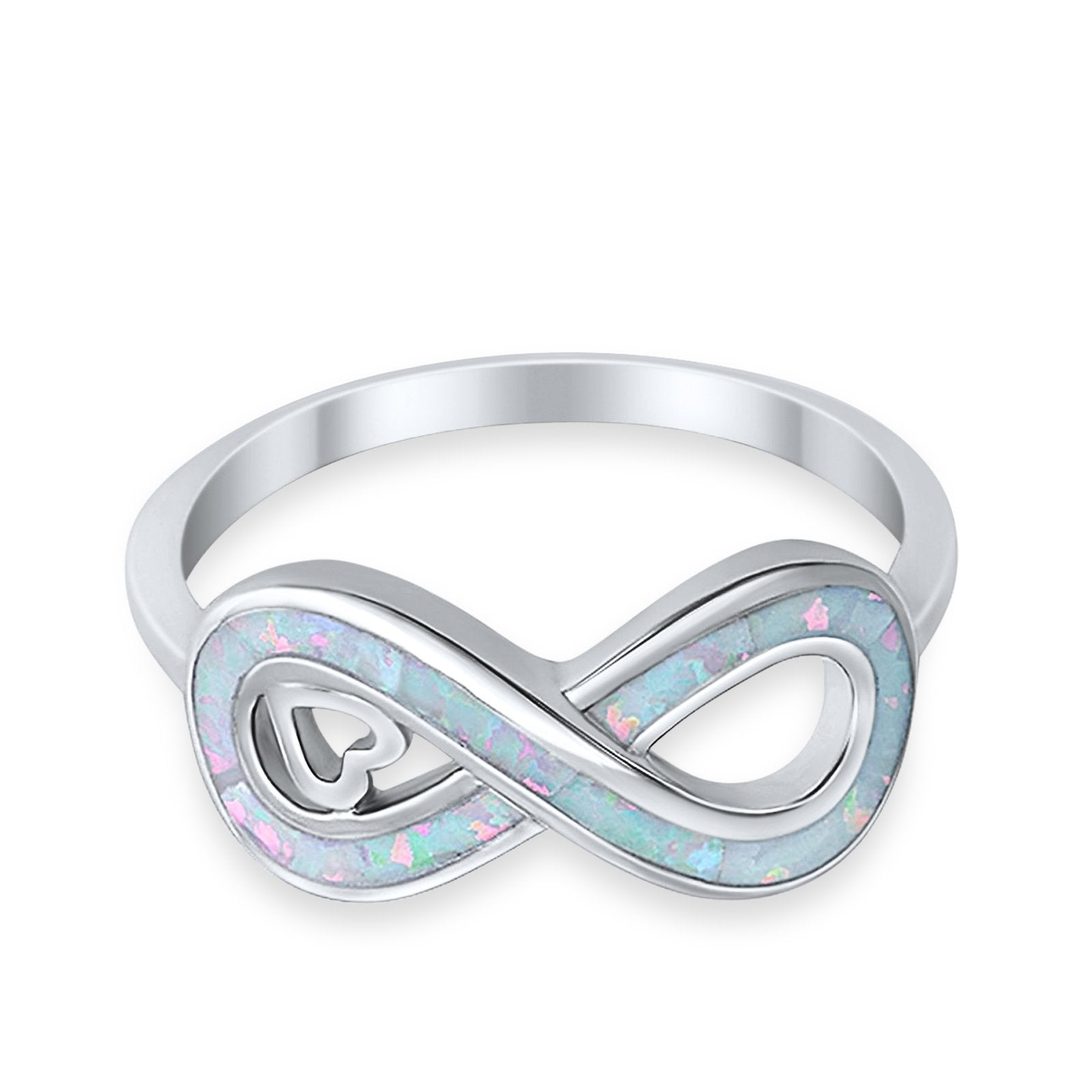 Infinity Heart Promise Ring Lab Created White Opal 925 Sterling Silver