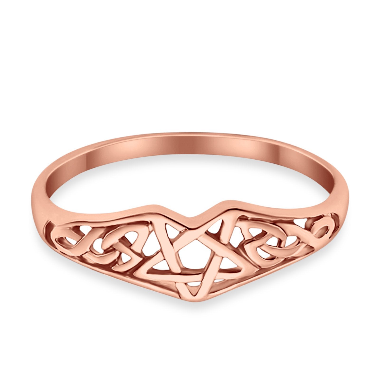925 Sterling Silver Rose Tone Pentagram Star Celtic Filigree Design Ring Wholesale