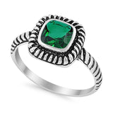 Princess Cut Simulated Green Emerald Cubic Zirconia Oxidized Design Ring 925 Sterling Silver