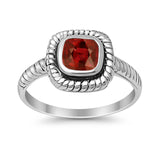 Princess Cut Simulated Red Garnet Cubic Zirconia Oxidized Design Ring 925 Sterling Silver