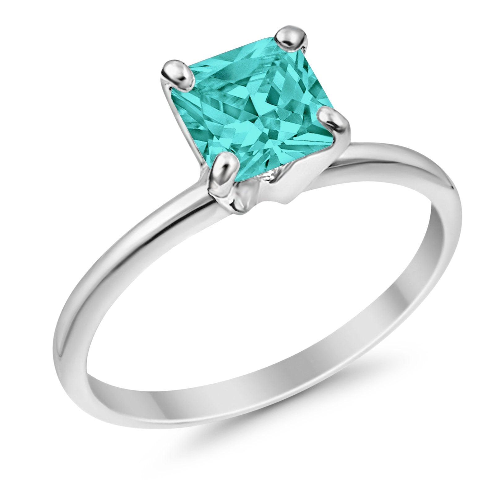 Solitaire Wedding Ring Princess Cut Simulated Paraiba Tourmaline CZ 925 Sterling Silver