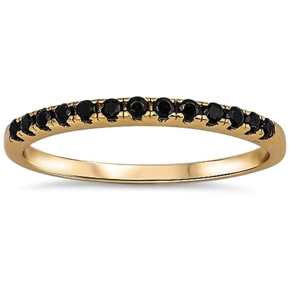 Half Eternity Wedding Band Ring Round Yellow Tone, Simulated Black CZ 925 Sterling Silver