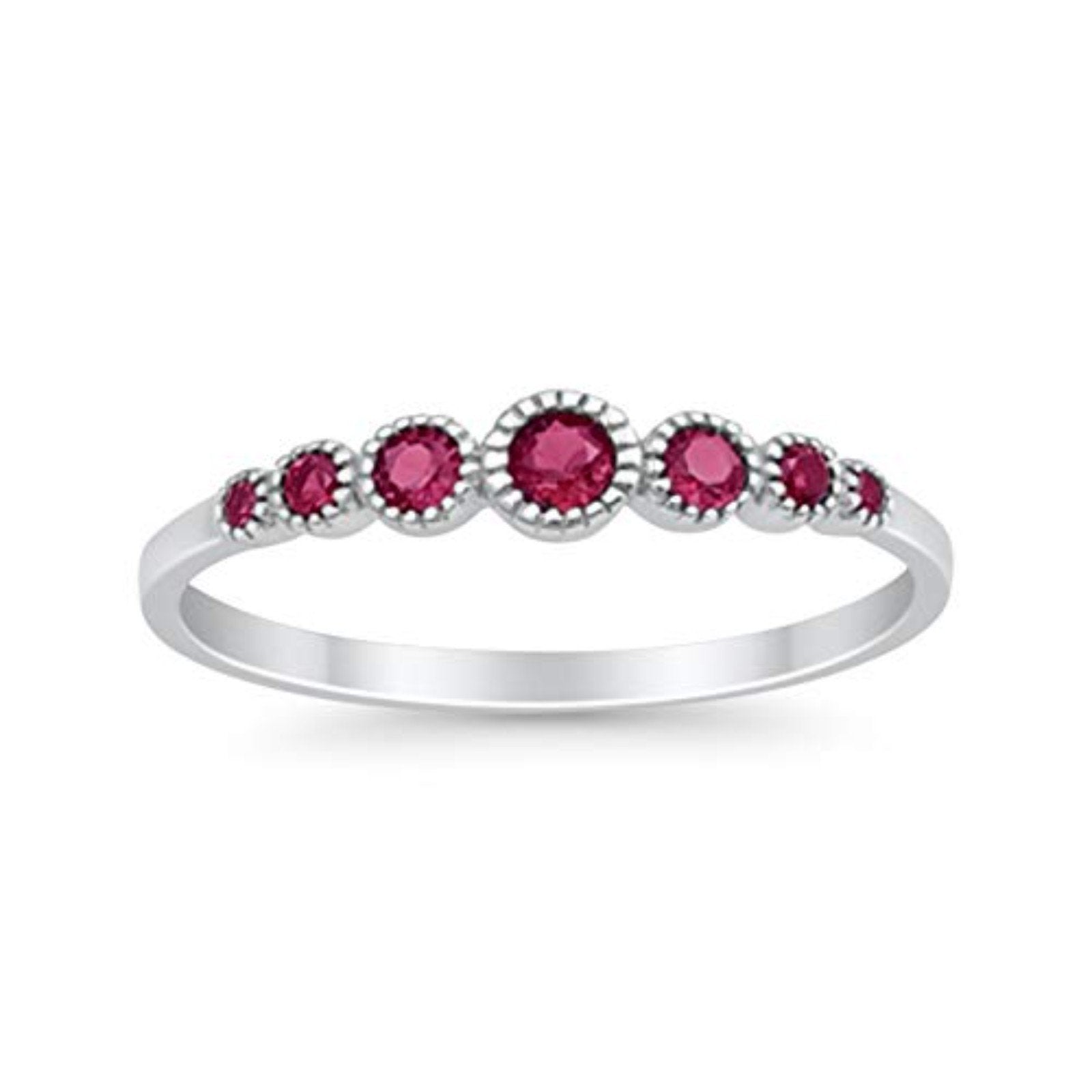 Half Eternity Petite Dainty Wedding Ring Simulated Ruby CZ 925 Sterling Silver