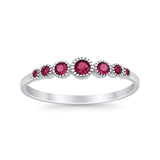 Half Eternity Petite Dainty Wedding Ring Simulated Ruby CZ 925 Sterling Silver